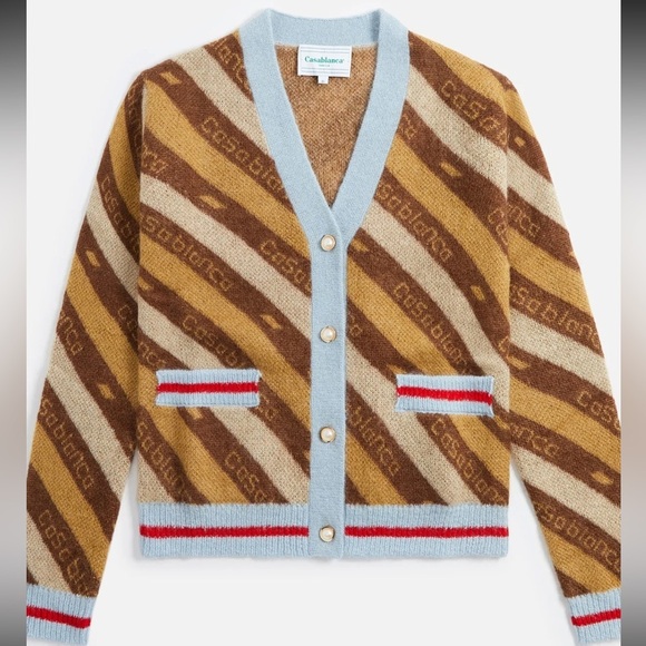 NWT Casablanca Diagonal Logo Cardigan mohair tan knit sweater - Picture 2 of 16